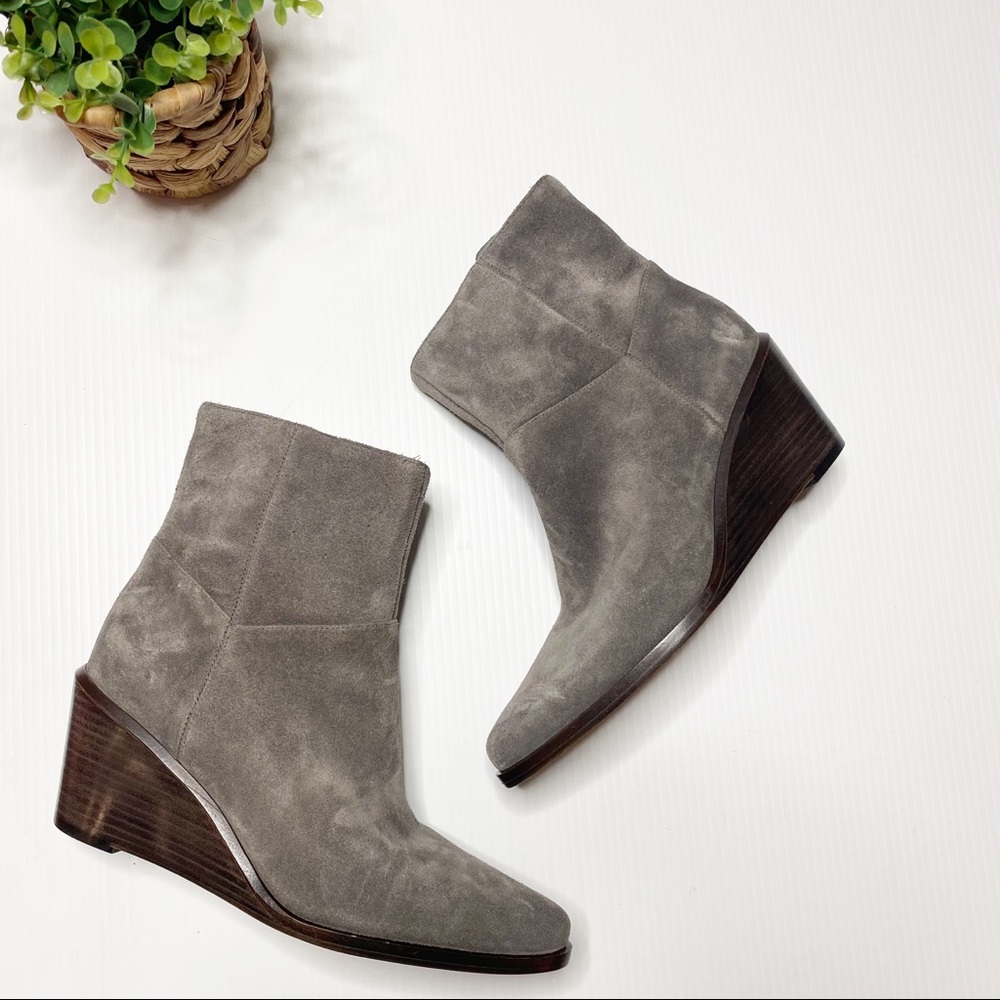 Vince Gray Suede Wedge Ankle Boots